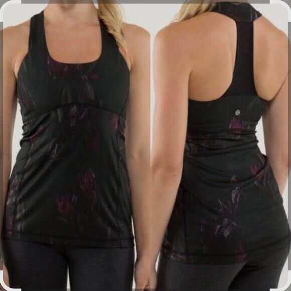 LULULEMON ( 8/10 ) Midnight Iris Pattern Scoop Neck Tank Racerback Built in Bra - Picture 1 of 5